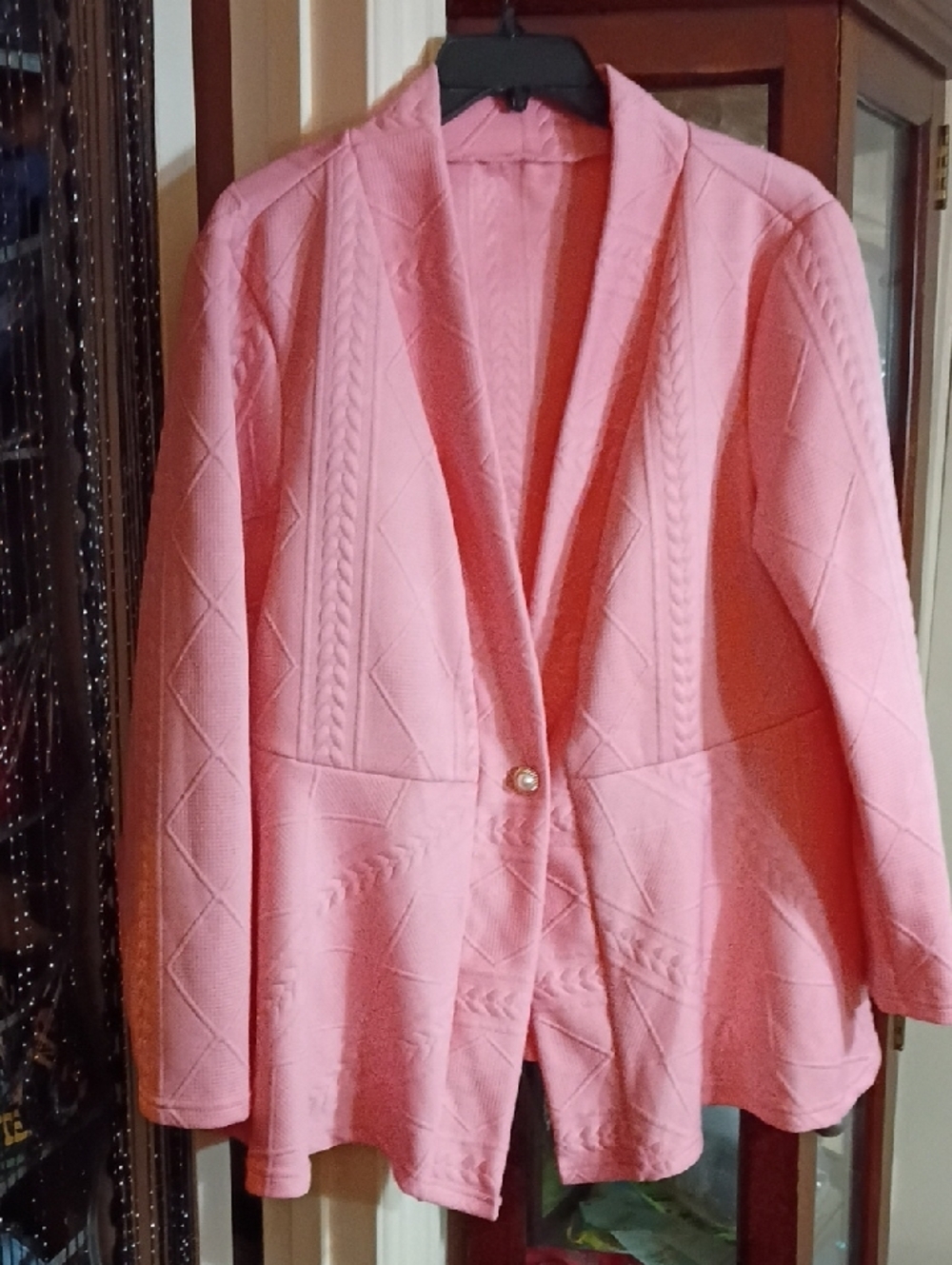 Classic Pink Quilted Womens Blazer - Picture 2 of 4